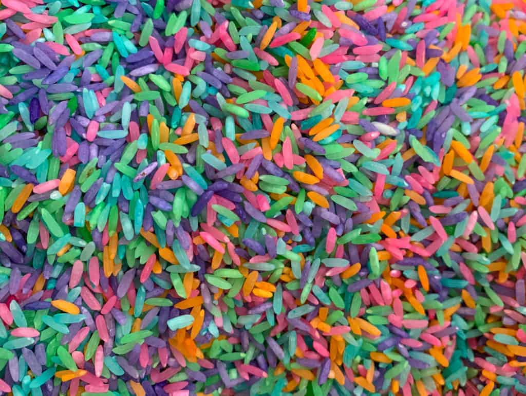 How to make Rainbow Rice Sensory Bin Activity for Toddlers and Preschoolers
