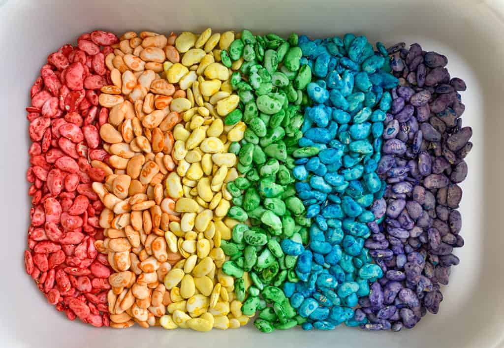 How to Dye Beans for Sensory Bins: Rainbow Lima Beans