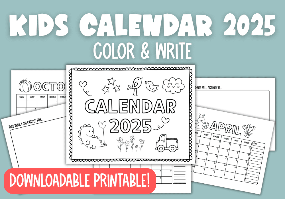 Printable Kids Coloring Calendar 2025